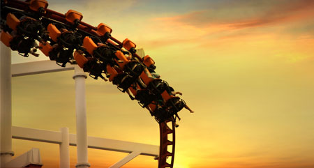 roller coaster at sunset